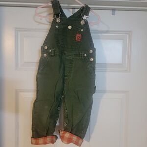 VTG  Gymboree Baby Green Ribbed  With Plaid bib Overalls Pockets Sz- 12-18M